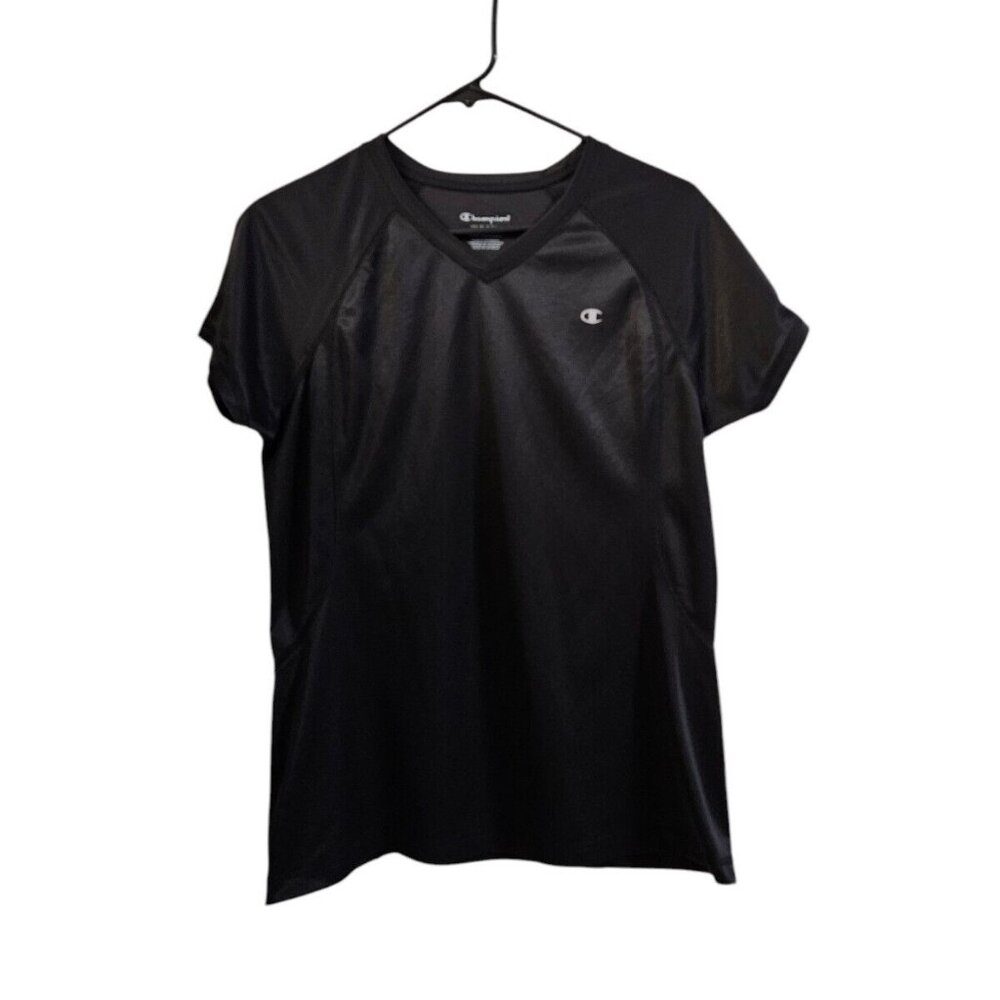Champion Womens Shirt Top Large Black Short Sleeve Stretch Breathable Active